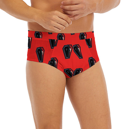 Orange Halloween Coffin Pattern Print Men's Briefs