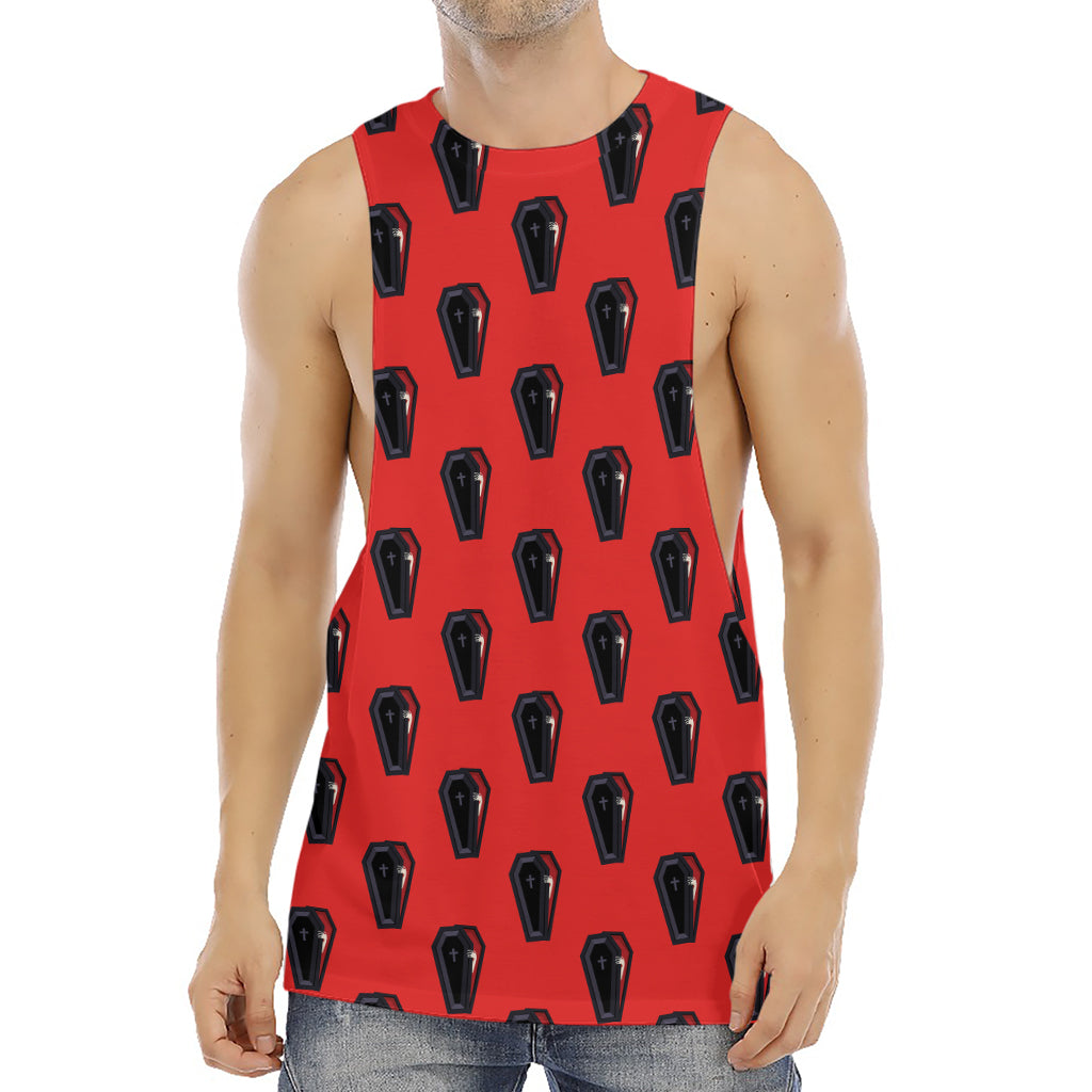 Orange Halloween Coffin Pattern Print Men's Muscle Tank Top