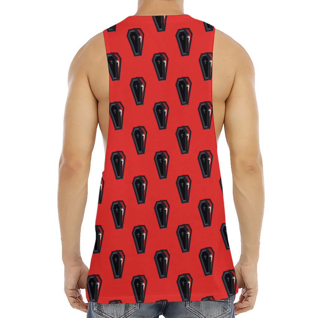 Orange Halloween Coffin Pattern Print Men's Muscle Tank Top