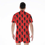 Orange Halloween Coffin Pattern Print Men's Rompers