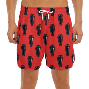 Orange Halloween Coffin Pattern Print Men's Split Running Shorts