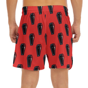 Orange Halloween Coffin Pattern Print Men's Split Running Shorts