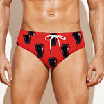 Orange Halloween Coffin Pattern Print Men's Swim Briefs