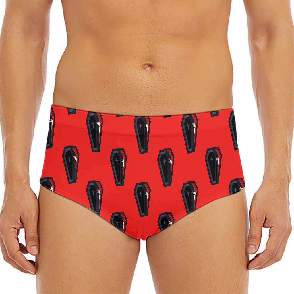 Orange Halloween Coffin Pattern Print Men's Triangle Swim Briefs