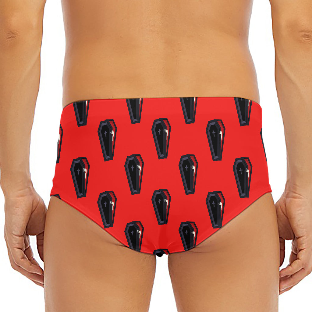 Orange Halloween Coffin Pattern Print Men's Triangle Swim Briefs