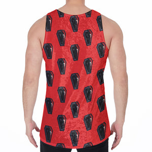 Orange Halloween Coffin Pattern Print Men's Velvet Tank Top