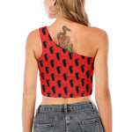 Orange Halloween Coffin Pattern Print One Shoulder Crop Top