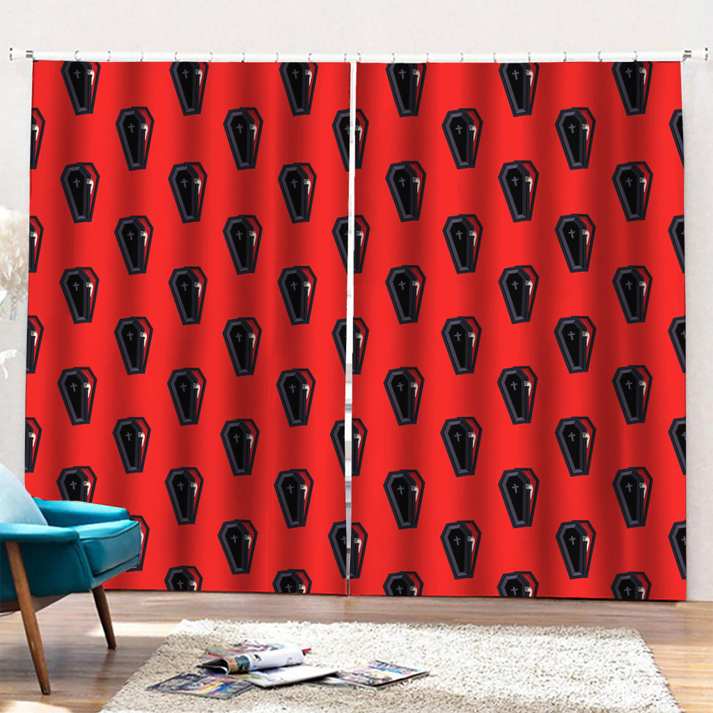 Orange Halloween Coffin Pattern Print Pencil Pleat Curtains