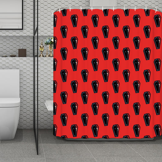 Orange Halloween Coffin Pattern Print Polyester Shower Curtain