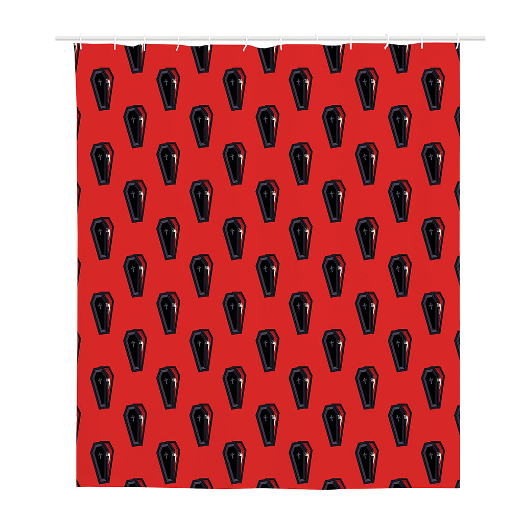 Orange Halloween Coffin Pattern Print Polyester Shower Curtain