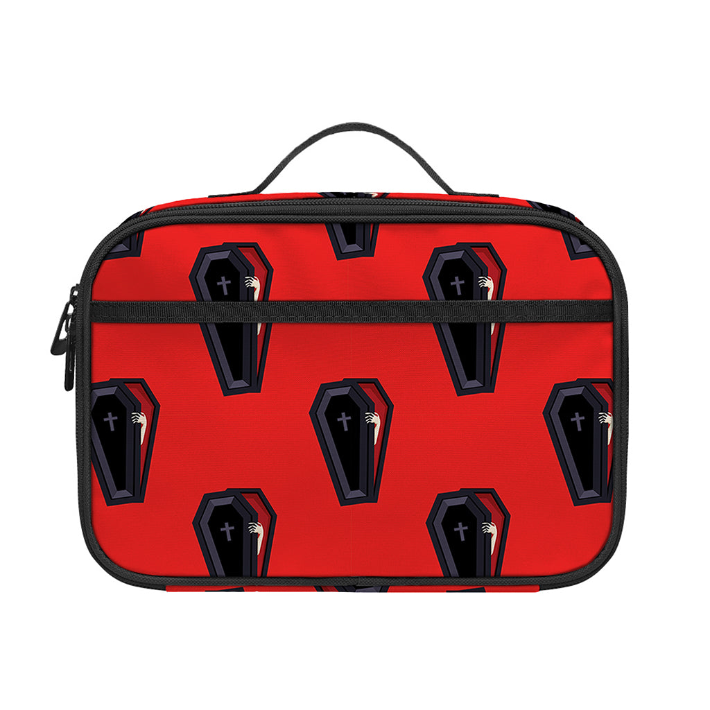 Orange Halloween Coffin Pattern Print Portable Lunch Bag