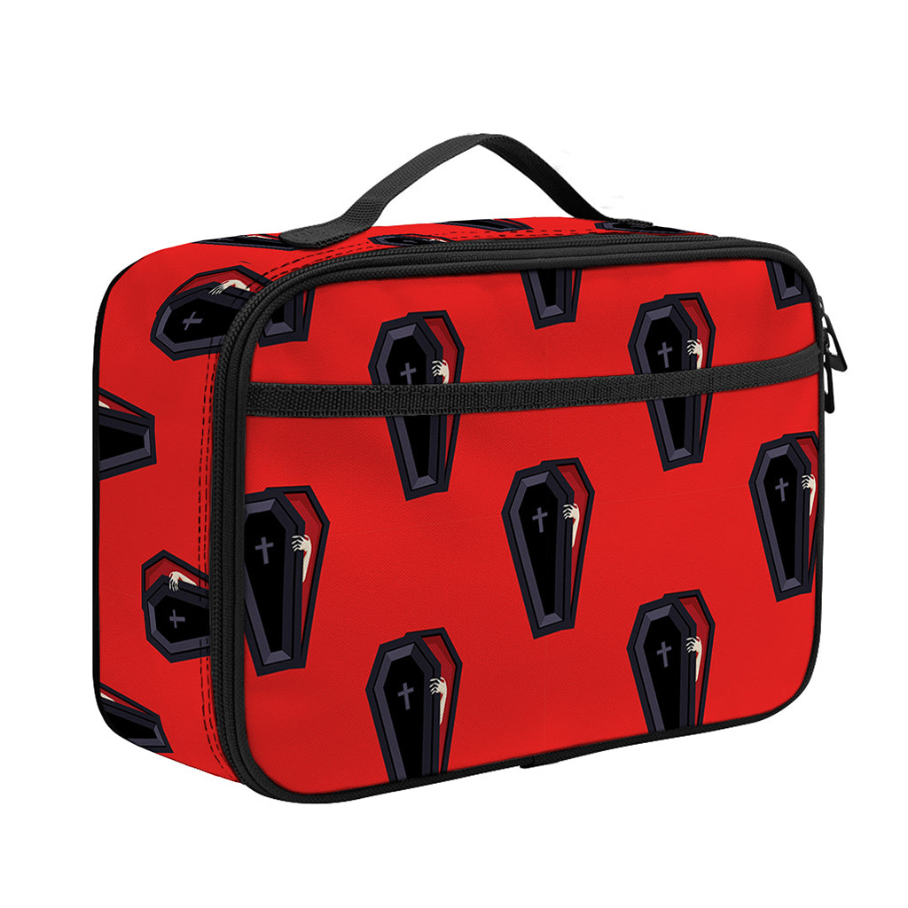 Orange Halloween Coffin Pattern Print Portable Lunch Bag