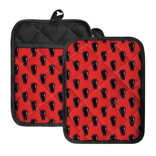 Orange Halloween Coffin Pattern Print Pot Holders With Pocket