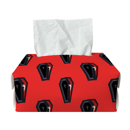 Orange Halloween Coffin Pattern Print Rectangle Tissue Box Cover