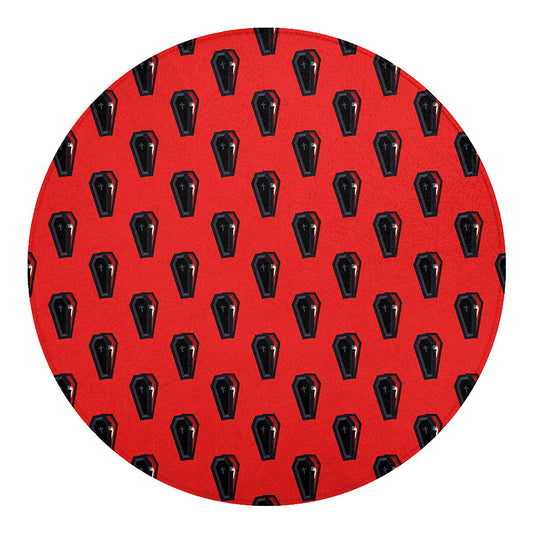 Orange Halloween Coffin Pattern Print Round Blanket