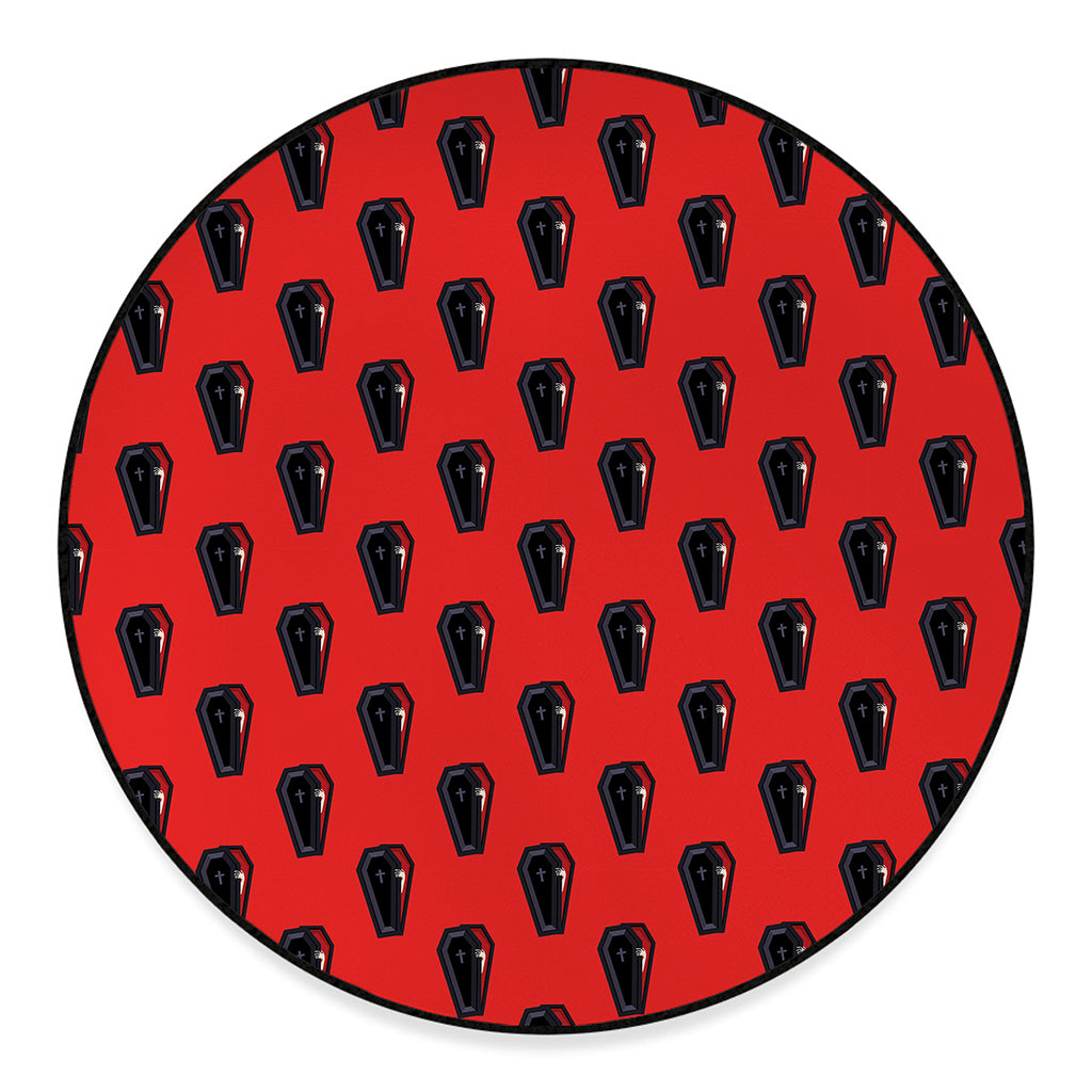 Orange Halloween Coffin Pattern Print Round Floor Mat
