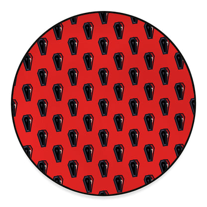 Orange Halloween Coffin Pattern Print Round Floor Mat