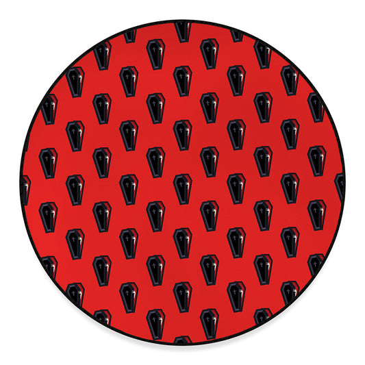 Orange Halloween Coffin Pattern Print Round Floor Mat