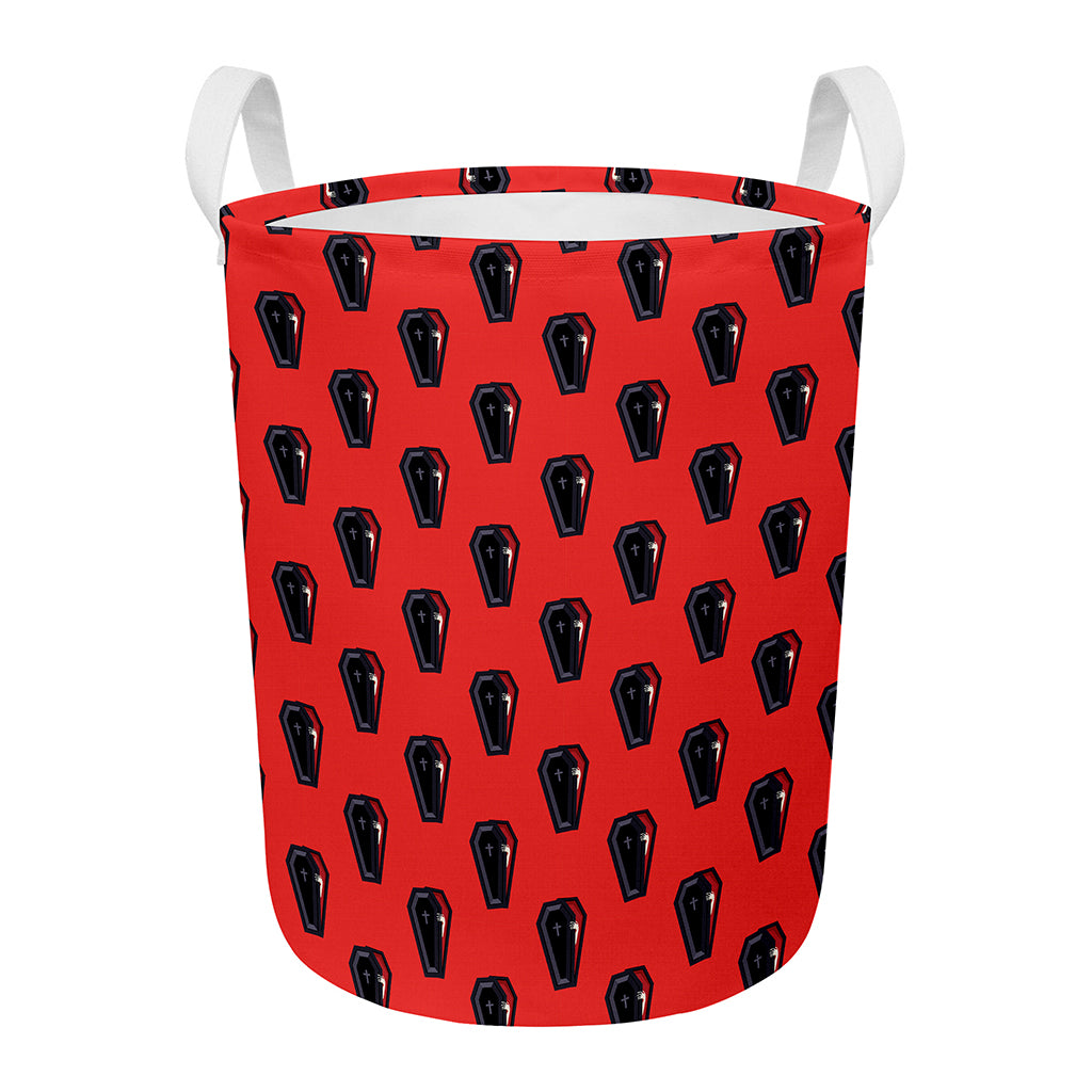 Orange Halloween Coffin Pattern Print Round Laundry Basket