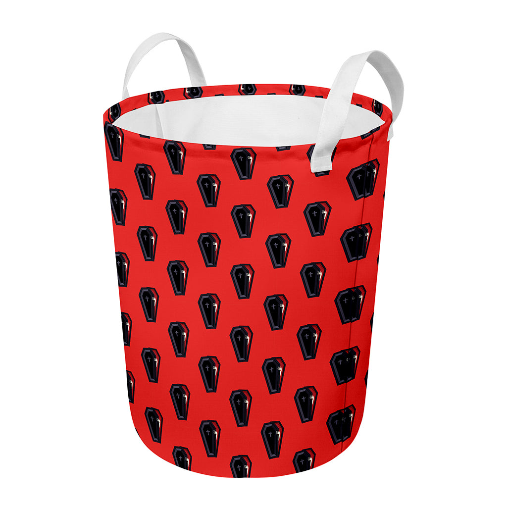 Orange Halloween Coffin Pattern Print Round Laundry Basket