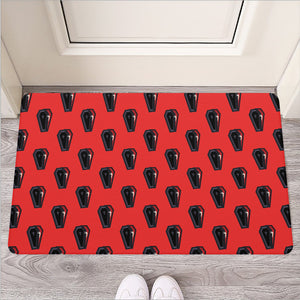 Orange Halloween Coffin Pattern Print Rubber Doormat