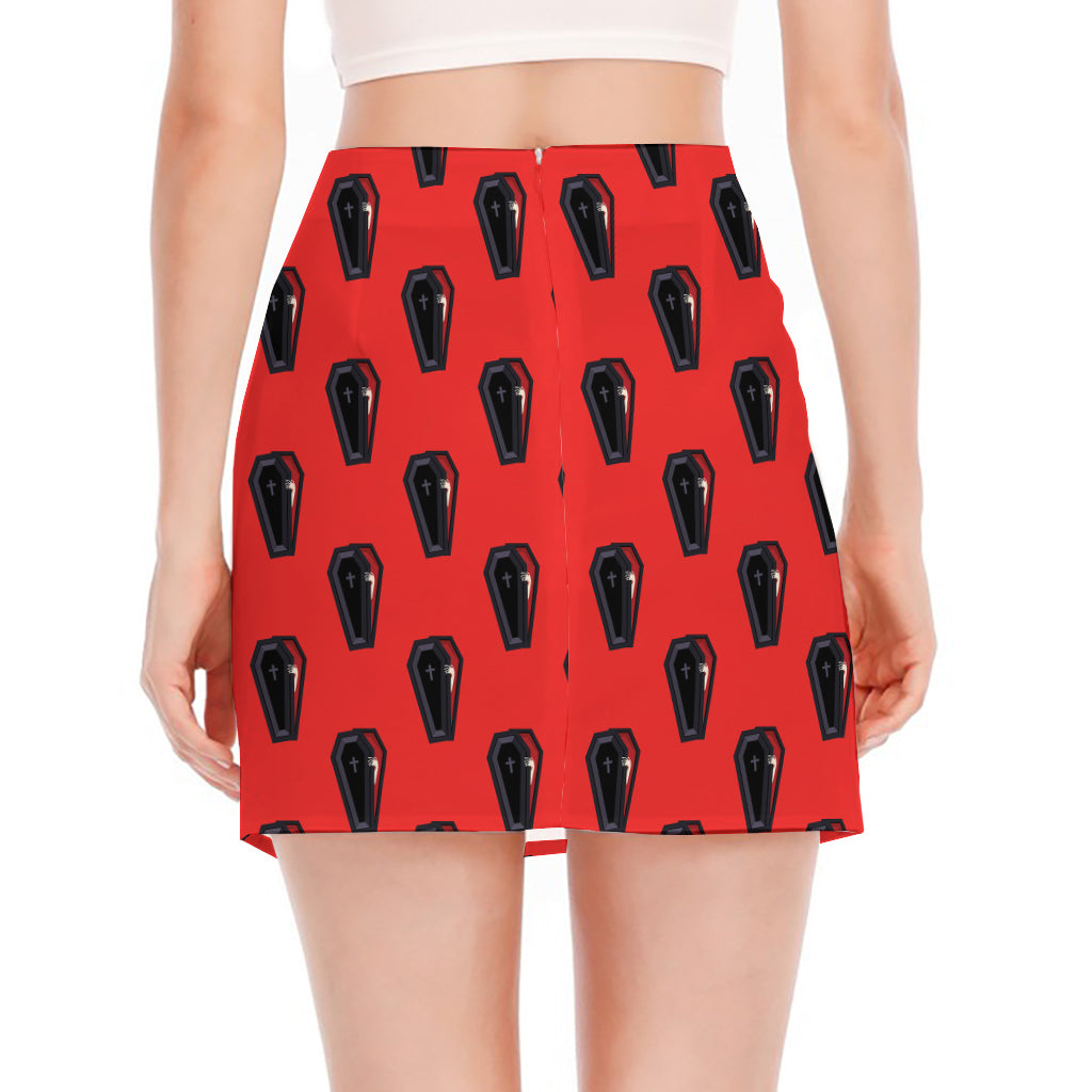 Orange Halloween Coffin Pattern Print Side Slit Mini Skirt