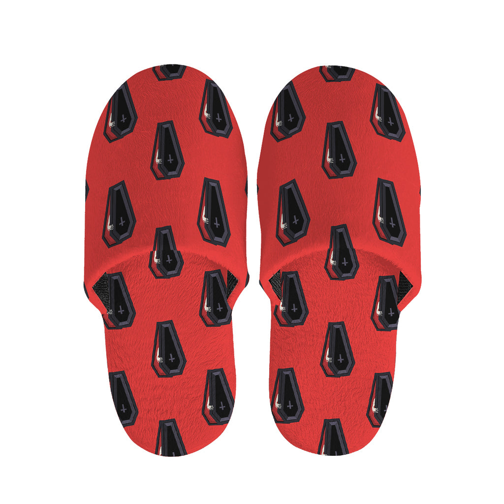 Orange Halloween Coffin Pattern Print Slippers