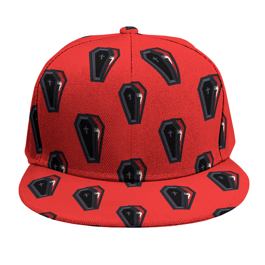 Orange Halloween Coffin Pattern Print Snapback Cap