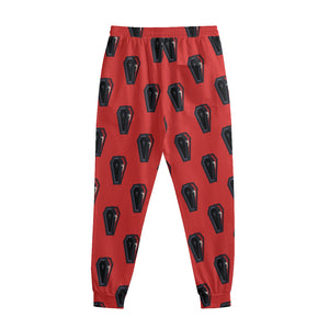 Orange Halloween Coffin Pattern Print Sweatpants