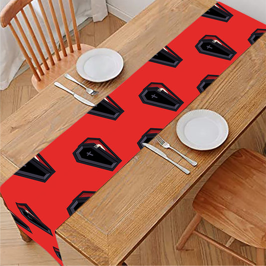 Orange Halloween Coffin Pattern Print Table Runner