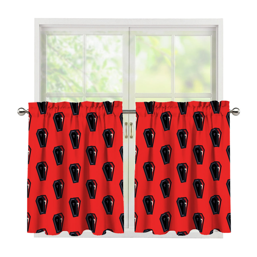 Orange Halloween Coffin Pattern Print Tier Curtains
