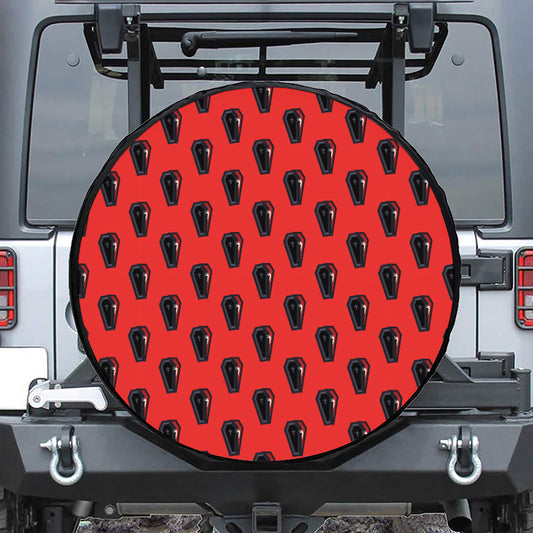 Orange Halloween Coffin Pattern Print Tire Cover