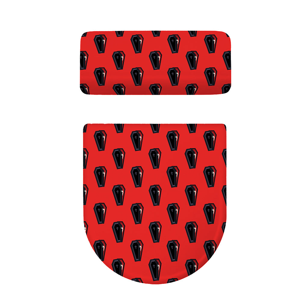 Orange Halloween Coffin Pattern Print Toilet Lid And Tank Cover Set