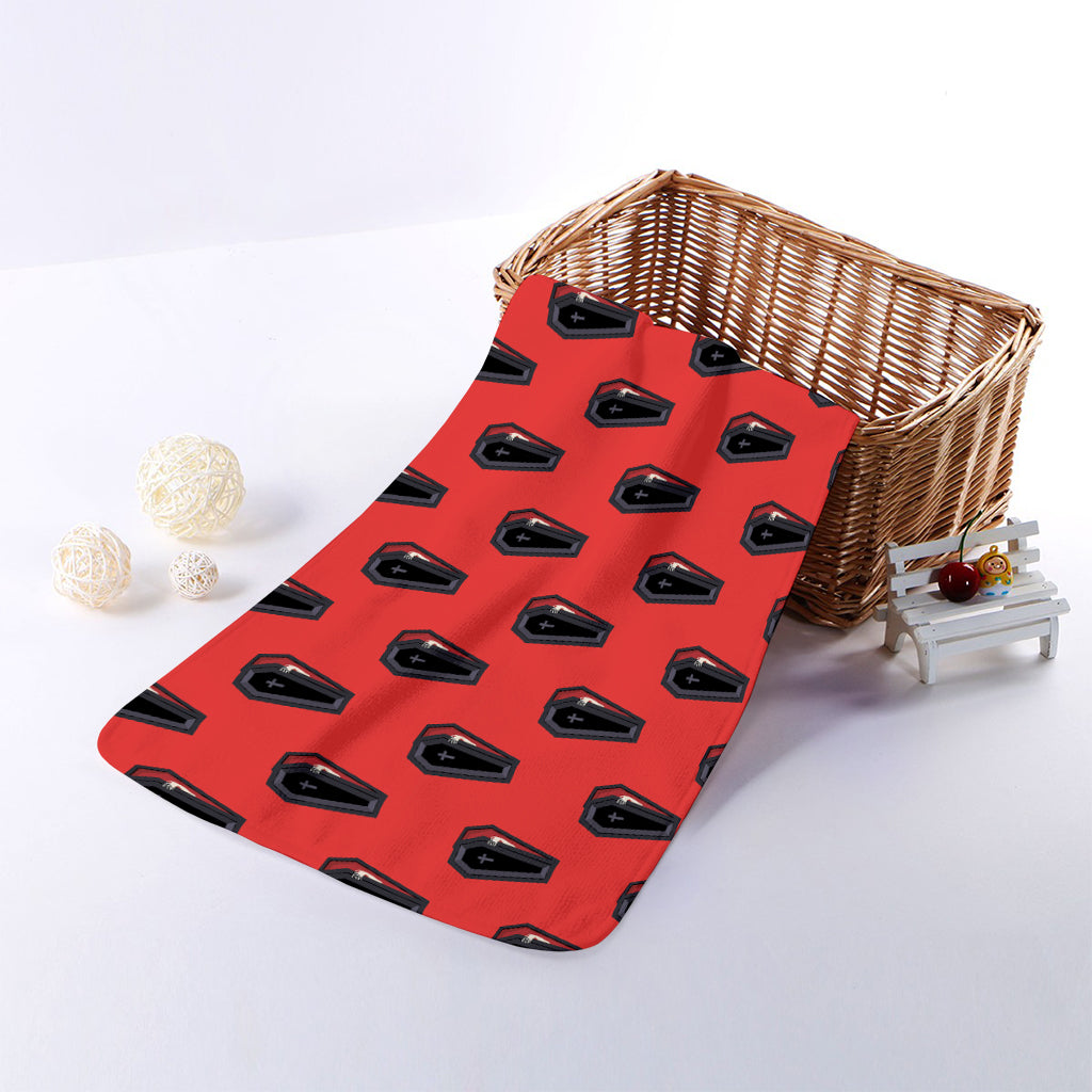 Orange Halloween Coffin Pattern Print Towel