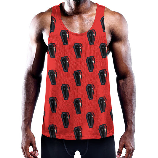Orange Halloween Coffin Pattern Print Training Tank Top