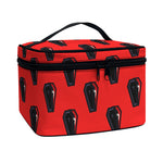 Orange Halloween Coffin Pattern Print Travel Makeup Bag