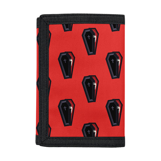 Orange Halloween Coffin Pattern Print Trifold Wallet