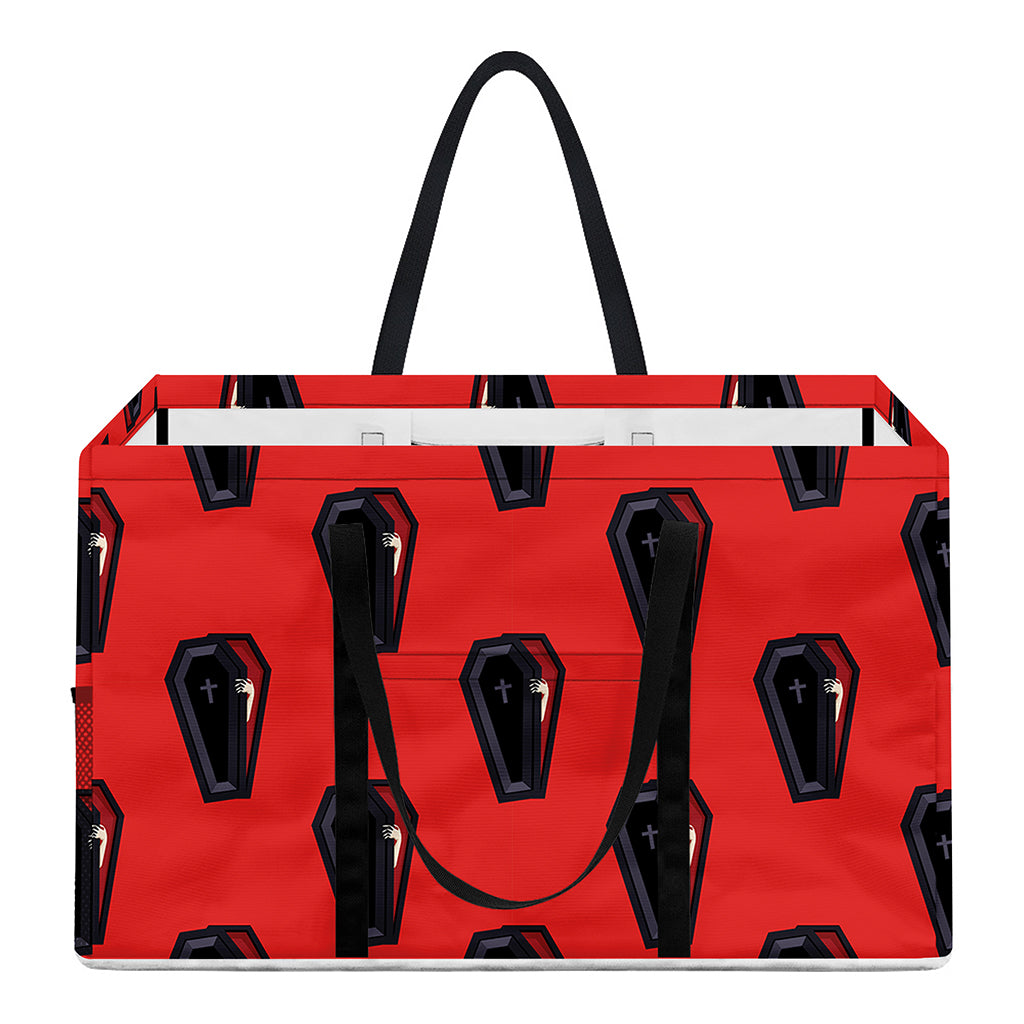 Orange Halloween Coffin Pattern Print Utility Tote Bag