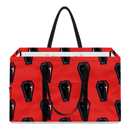 Orange Halloween Coffin Pattern Print Utility Tote Bag