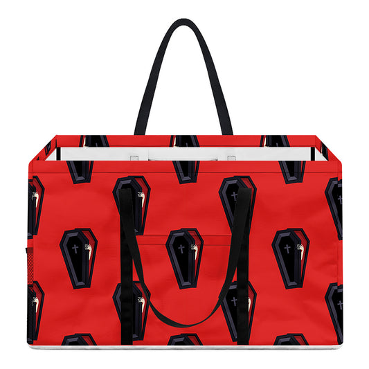 Orange Halloween Coffin Pattern Print Utility Tote Bag