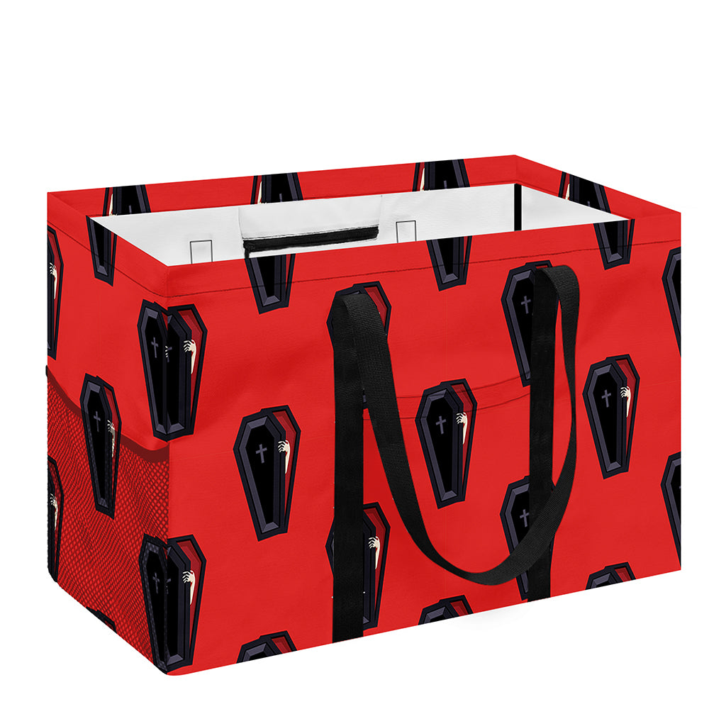 Orange Halloween Coffin Pattern Print Utility Tote Bag