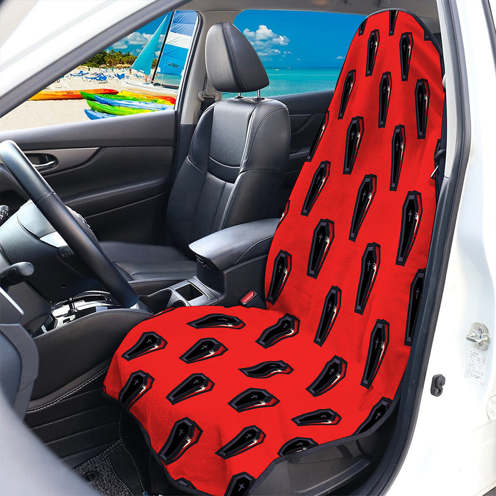 Orange Halloween Coffin Pattern Print Waterproof Car Seat Cover