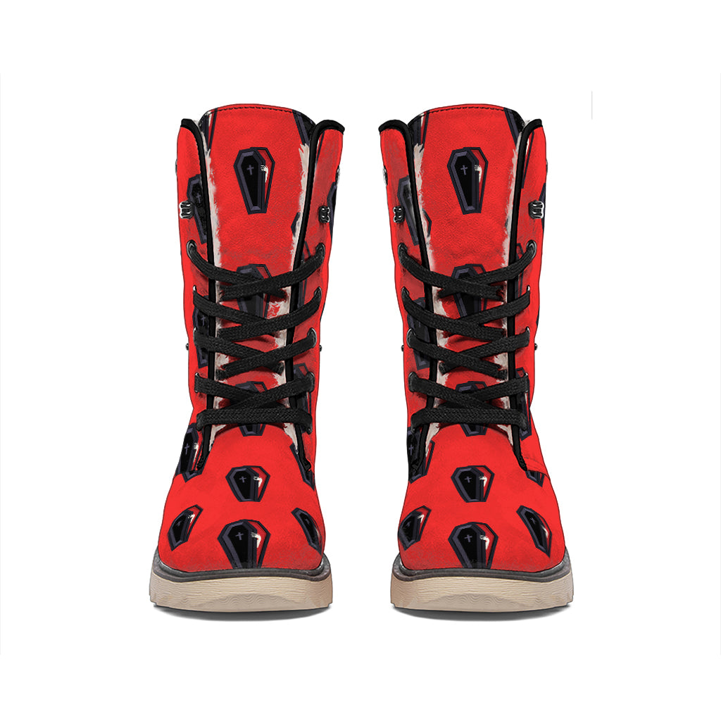 Orange Halloween Coffin Pattern Print Winter Boots