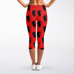 Orange Halloween Coffin Pattern Print Women's Capri Leggings