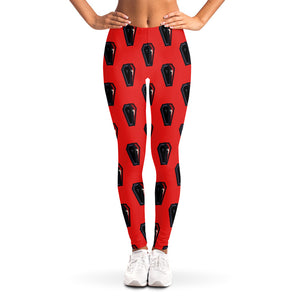 Orange Halloween Coffin Pattern Print Women's Leggings