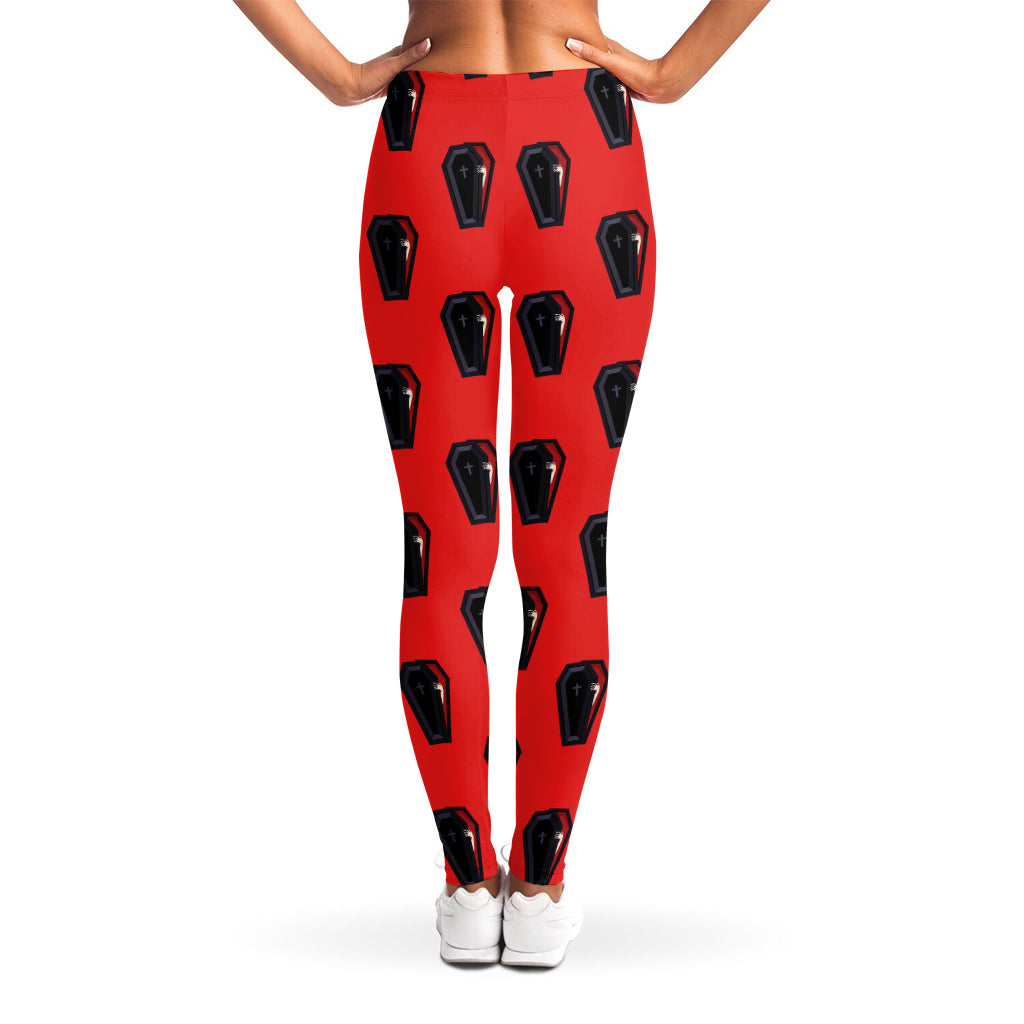 Orange Halloween Coffin Pattern Print Women's Leggings