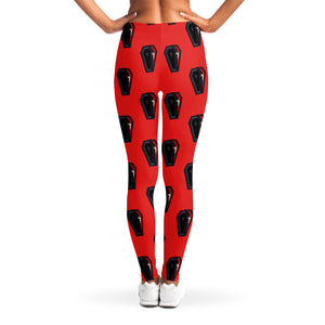 Orange Halloween Coffin Pattern Print Women's Leggings