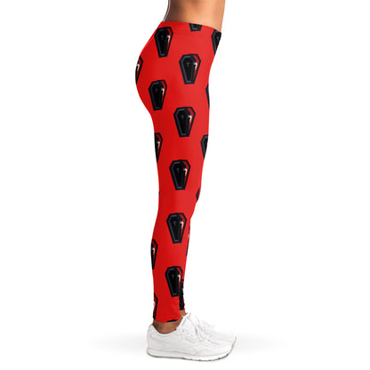 Orange Halloween Coffin Pattern Print Women's Leggings