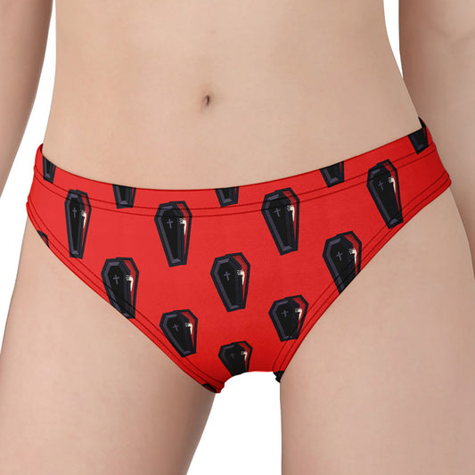 Orange Halloween Coffin Pattern Print Women's Panties