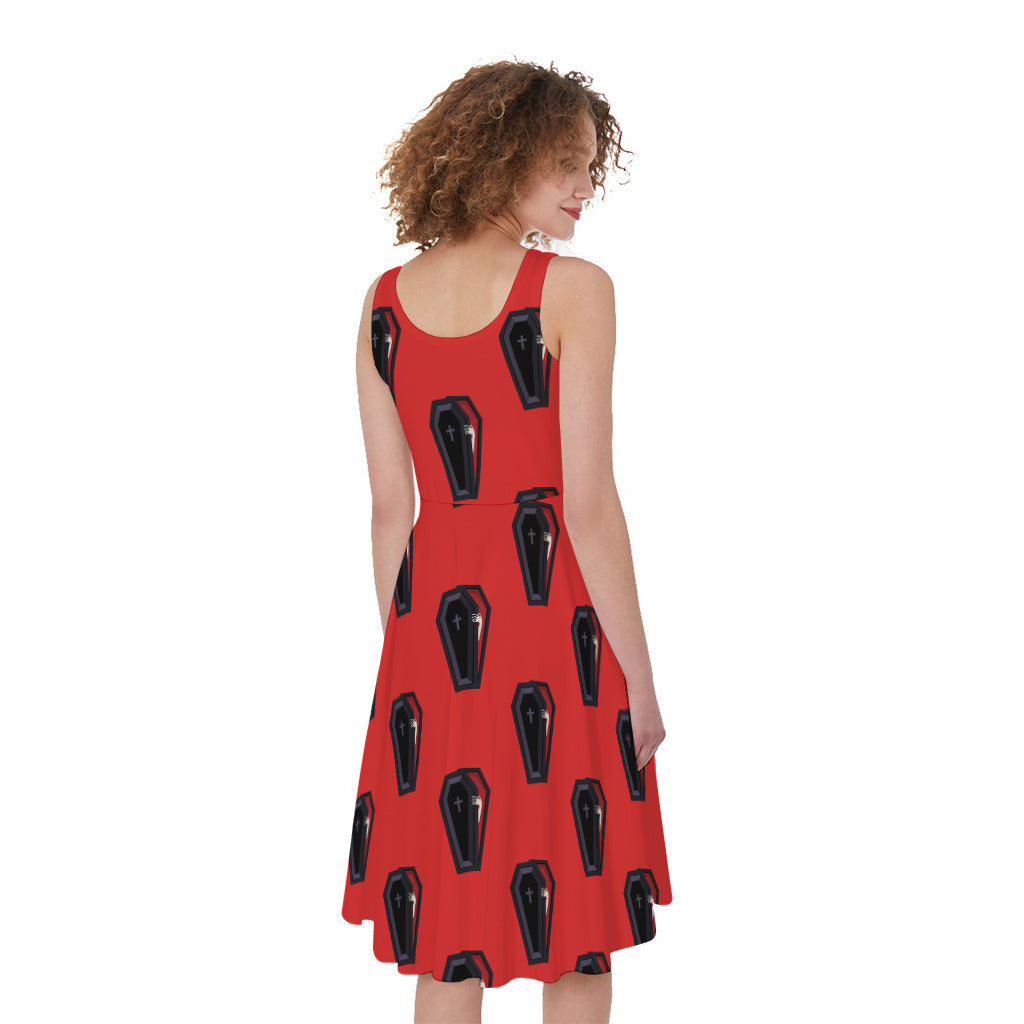 Orange Halloween Coffin Pattern Print Women's Sleeveless Dress